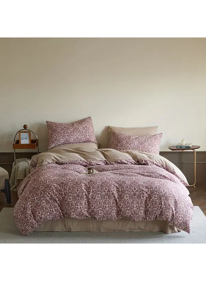 Vintage Floral Duvet Cover 86 61x94 49 Inches Soft Linen Zipper Closure Machine Washable Pink - Image 1